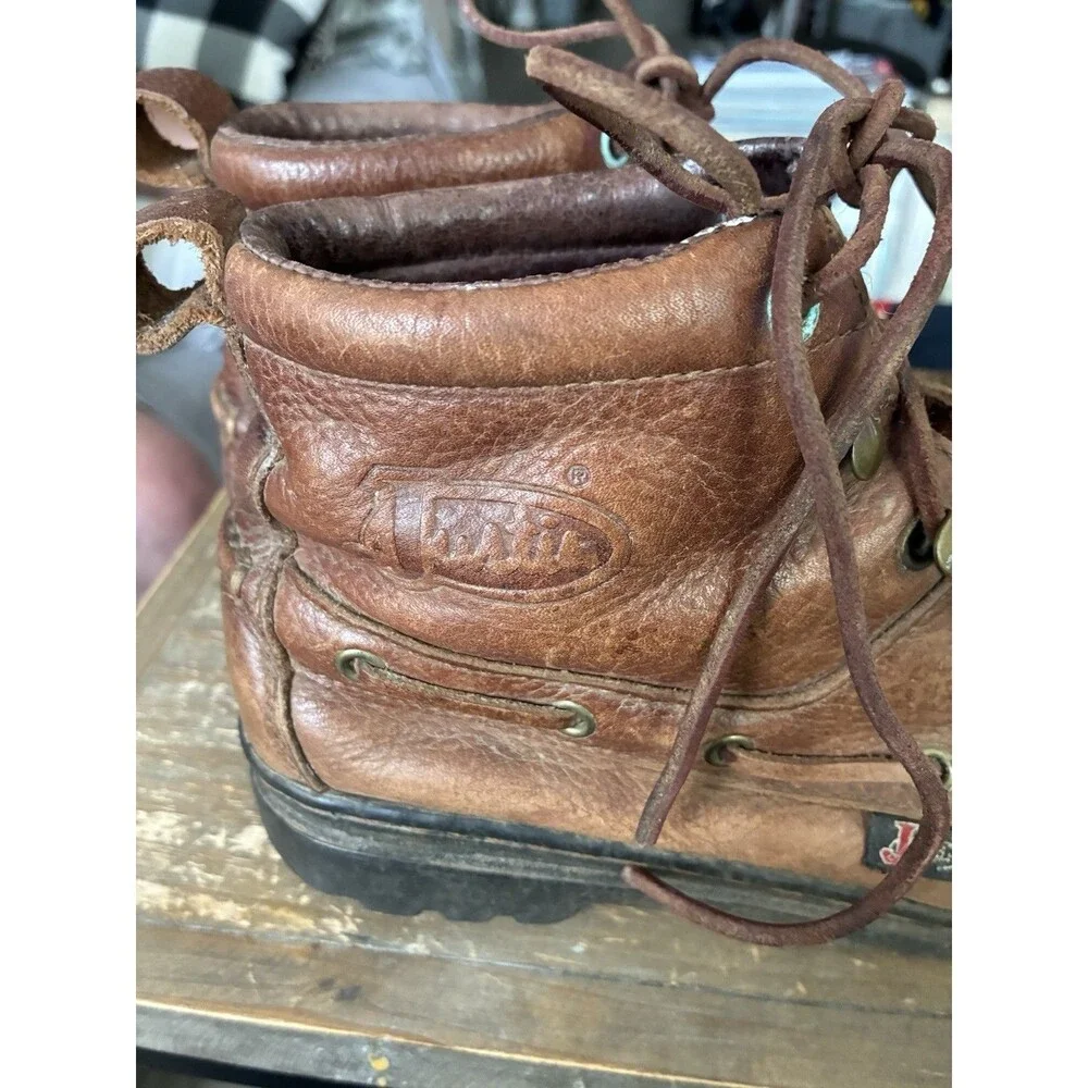 Justin Womens 6.5 Brown Leather Lace Up Moc Toe Boots Lug Sole Casual Work